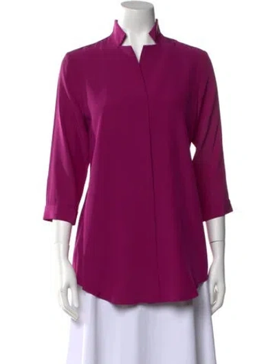 Pre-owned Leggiadro V-neck Three-quarter Sleeve Blouse In Purple