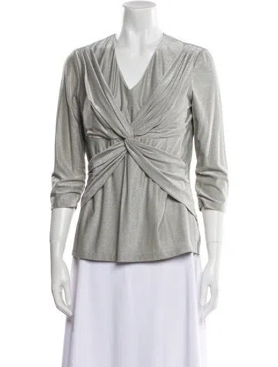 Pre-owned Leggiadro V-neck Three-quarter Sleeve Blouse W/ Tags In Gray