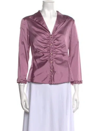 Pre-owned Leggiadro V-neck Three-quarter Sleeve Button-up Top W/ Tags In Pink