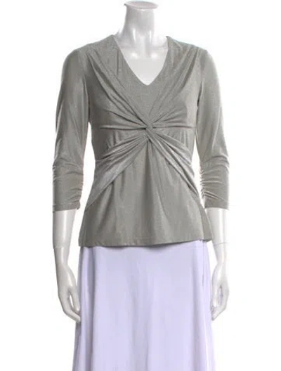 Pre-owned Leggiadro V-neck Three-quarter Sleeve Top W/ Tags In Gray