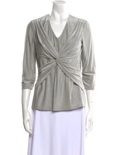 Pre-owned Leggiadro V-neck Three-quarter Sleeve Top W/ Tags In Gray