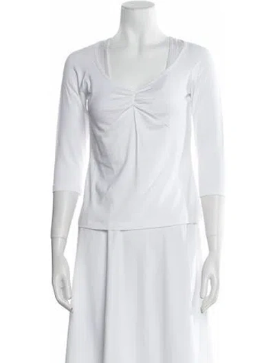 Pre-owned Leggiadro V-neck Three-quarter Sleeve Top In White