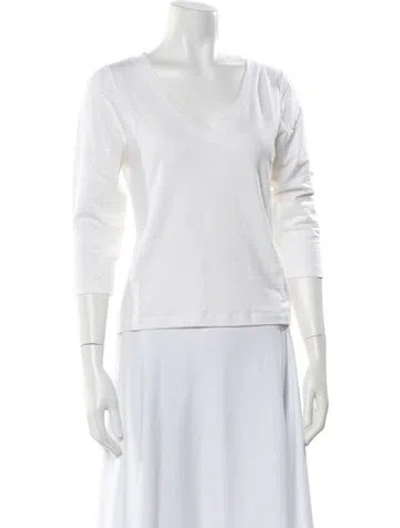 Pre-owned Leggiadro V-neck Three-quarter Sleeve T-shirt In White