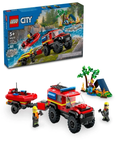 Lego City 4x4 Fire Truck With Rescue Boat Toy 60412, 301 Pieces In Multicolor