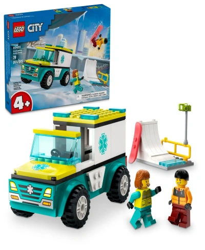 Lego City Emergency Ambulance And Snowboarder 60403, 79 Pieces In Multicolor