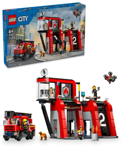 Lego Kids' City Fire Station With Fire Truck Pretend Play Toy 60414, 843 Pieces In Multicolor