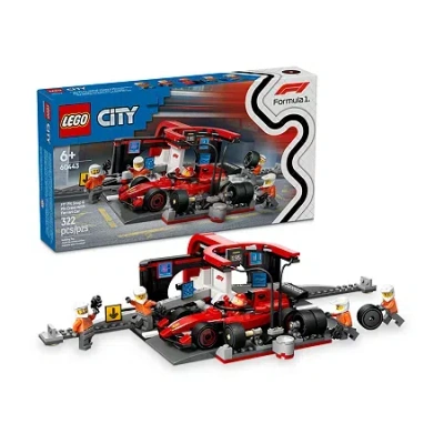 Lego F1 Pit Stop And Pit Crew With Ferrari Car 60443 Building Set (322 Pieces) In Multi