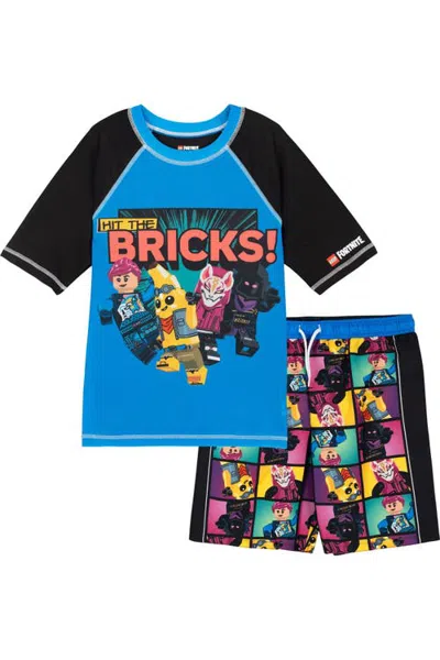 Lego Kids'  Fortnite Short Sleeve Rash Guard And Swim Trunks Set In Blue