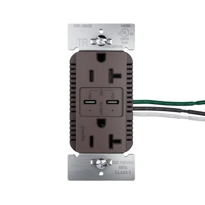 Legrand 20a Tamper Resistant 65w Commercial Power Delivery Usb Type C Duplex Outlet Graphite In Brown