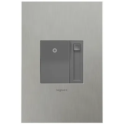 Legrand Adorne Magnesium Paddle Led Dimmer W/ Brushed Stainless Wall Plate In Gray