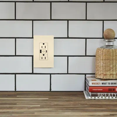 Legrand Radiant 15 Amp Tamper Resistant Self Test Gfci Outlet With 2.1 Amp Usb A/c In Light Almond