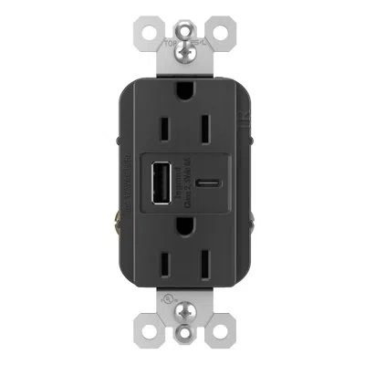 Legrand Radiant 15a Tamper-resistant With Ultra-fast 6.0a Usb Type A/c Outlet In Black
