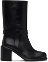 Legres Black Square Toe Biker Boots In Black