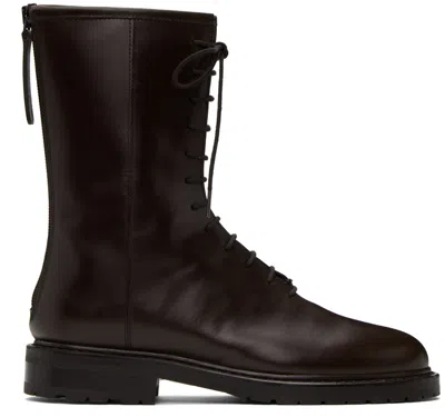 Legres Burgundy Lace-up Combat Boots In Maroon