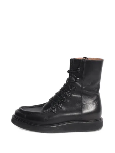 Pre-owned Legres College Leather Lace-up Boots In Black