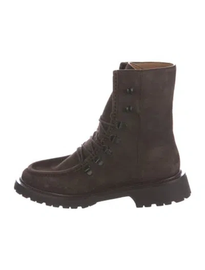 Pre-owned Legres Suede Combat Boots In Brown
