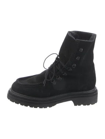 Pre-owned Legres Suede Lace-up Boots In Black