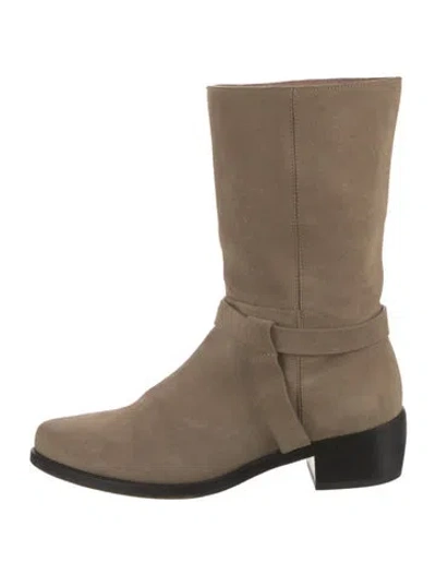 Pre-owned Legres Suede Moto Boots In Neutral