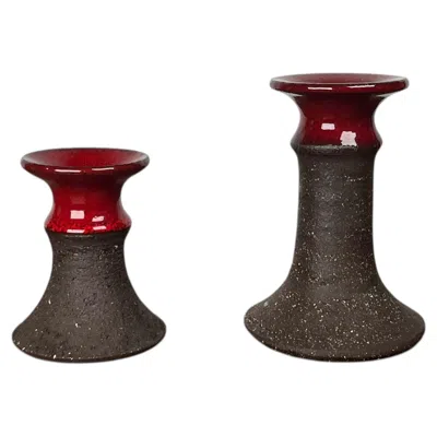 Pre-owned Lehmann Mid-century Modern Danish Studio Pottery Candleholder  Pottery Set Of 2 In Black