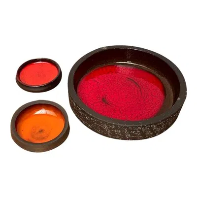 Pre-owned Lehmann Set Of 3 Mid-century Danish Studio Pottery Bowls From  Pottery, 1960s In Brown