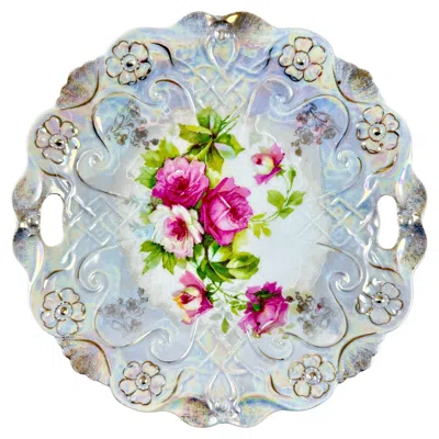 Pre-owned Lehmann Tl  Bavarian Porcelain Iridescent Handled Rose Bowl In Red