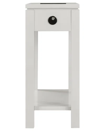Leick Home Cade Wood End Table With Drawer & Ac/usb Outlet In White