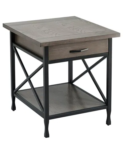 Leick Home Chisel & Forge 1-drawer Mixed Metal & Wood Side Table With Shelf In Black