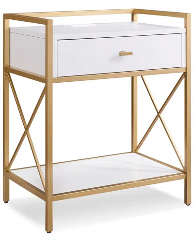 Leick Home Claudette Modern Solid Wood & Metal Nightstand With Usb-c Charging  Station In White