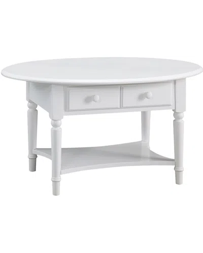 Leick Home Coastal Solid Wood Oval Coffee Table With Shelf In White