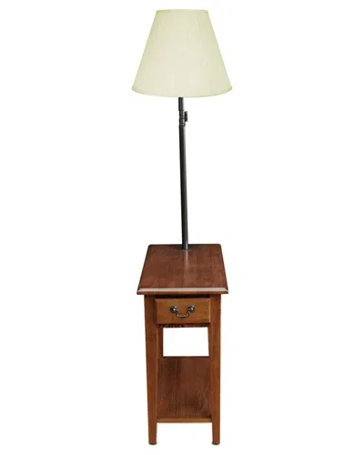 Leick Home Haven Ridge Solid Wood Side Table With Built-in Swing Arm Lamp & Drawer