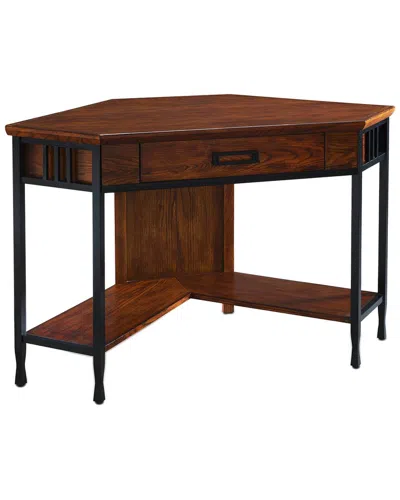 Leick Home Ironcraft Corner Computer Desk With Drawer & Shelf In Brown