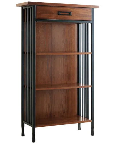 Leick Home Ironcraft Mantel Height Rustic Bookcase With Drawer Storage In Brown