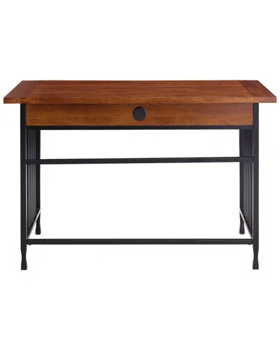 Leick Home Ironcraft Rustic Computer Desk With Drop Front Keyboard Drawer In Brown