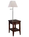 Leick Home Laurent Solid Wood Side Table With Built-in Swing Arm Lamp & Drawer In Brown
