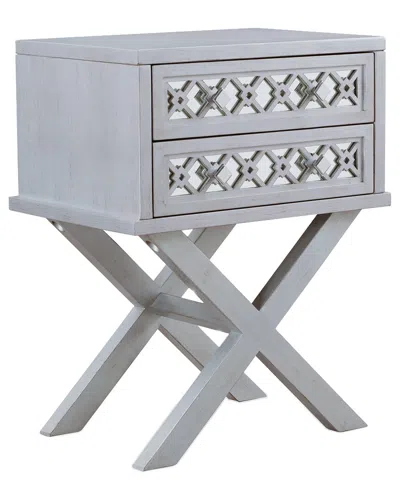 Leick Home Mirrored Diamond Filigree X Base Nightstand Side Table In Gray