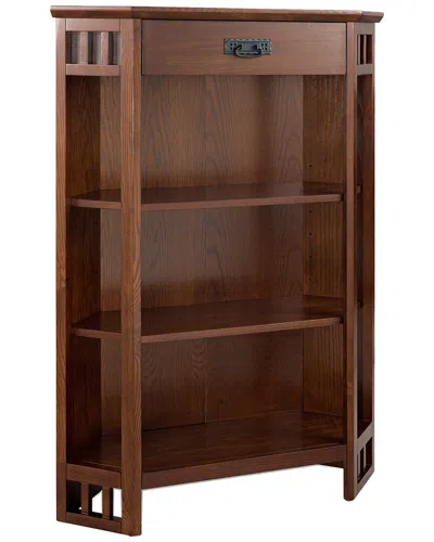 Leick Home Mission Solid Wood Corner Mantel Height Bookcase With Drawer In Brown