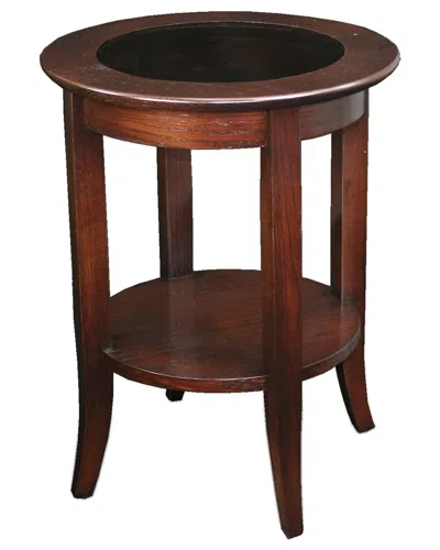 Leick Home Round Glass Top Side Table With Shelf In Brown