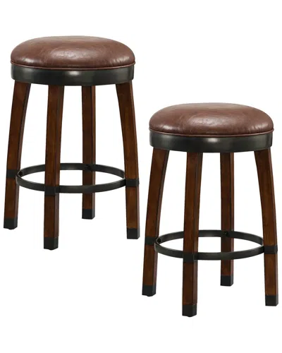 Leick Home Set Of 2 Calton Wood Cask Stave Counter Height Stools In Brown