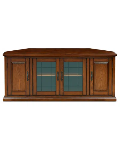 Leick Home Solid Wood & Leaded Glass Corner Tv Stand With Enclosed Storage For Tvs Up To 60in In Brown