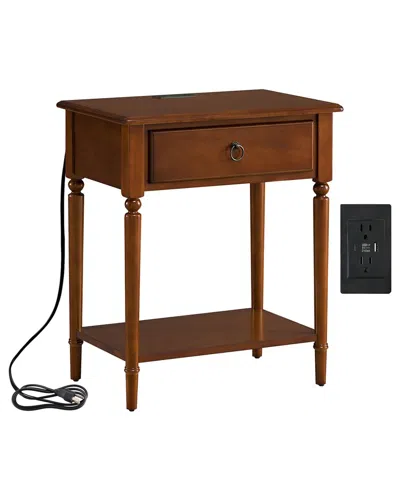 Leick Home Solid Wood Coastal Notions Nightstand With Usb-c Fast Charging Station In Brown
