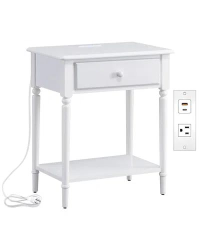 Leick Home Solid Wood Coastal Notions Nightstand With Usb-c Fast Charging Station In White