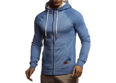Leif Nelson Men's Full Zipped Slim Fit Sweatshirt Long Sleeve Hoodie Jacket Sweater Ln-8124 M In Indigo-melange