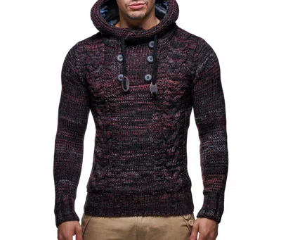 Leif Nelson Men's Knit Hoodie Sweater With Button Accents &#x2013; Cable Knit Design In Red