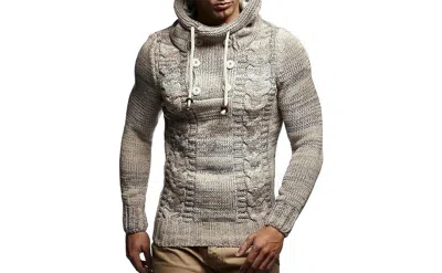 Leif Nelson Men's Knit Hoodie Sweater With Button Accents &#x2013; Cable Knit Design In Beige