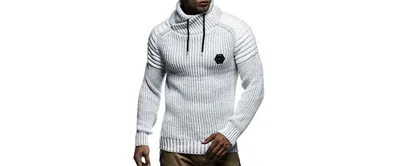 Leif Nelson Men's Knitted Winter Pullover With Shawl Collar Sweater Hoodie Sweatshirt Slim Fit Long Sleeve In Beige,grey