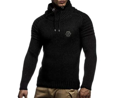 Leif Nelson Men's Knitted Winter Pullover With Shawl Collar Sweater Hoodie Sweatshirt Slim Fit Long Sleeve In Black,anthracite