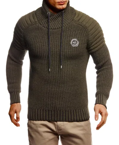 Leif Nelson Men's Knitted Winter Pullover With Shawl Collar Sweater Hoodie Sweatshirt Slim Fit Long Sleeve In Khaki,black