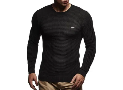 Leif Nelson Men's Sweater Pullover Hoodie Basic Crew Neck Sweatshirt Longsleeve Slim Fit In Black