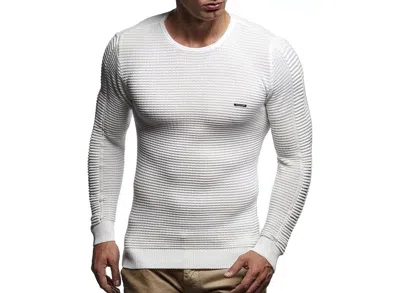 Leif Nelson Men's Sweater Pullover Hoodie Basic Crew Neck Sweatshirt Longsleeve Slim Fit In Ecru