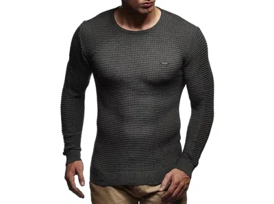 Leif Nelson Men's Sweater Pullover Hoodie Basic Crew Neck Sweatshirt Longsleeve Slim Fit In Anthracite